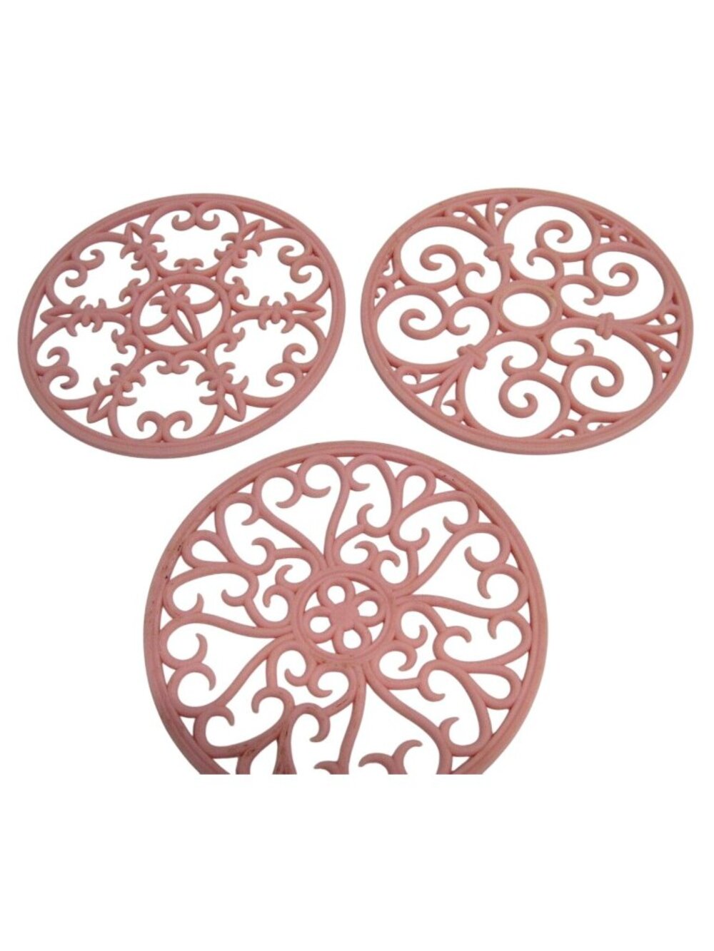Pink Round Silicone Trivets For Hot Pots & Pans Ornate Pattern Flexible Durable